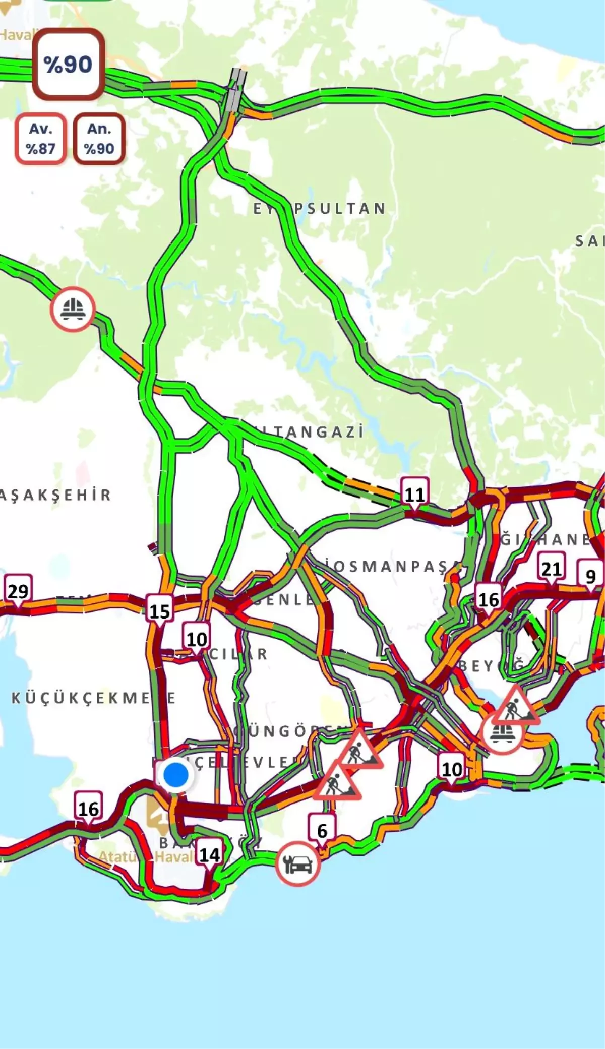 İstanbul’da Trafik Yoğunluğu Yüzde 90